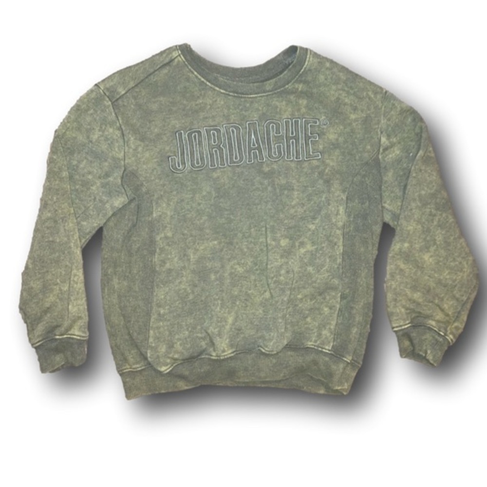 Jordache Green Acid Washed Design Embroidered Logo Pullover Sz S